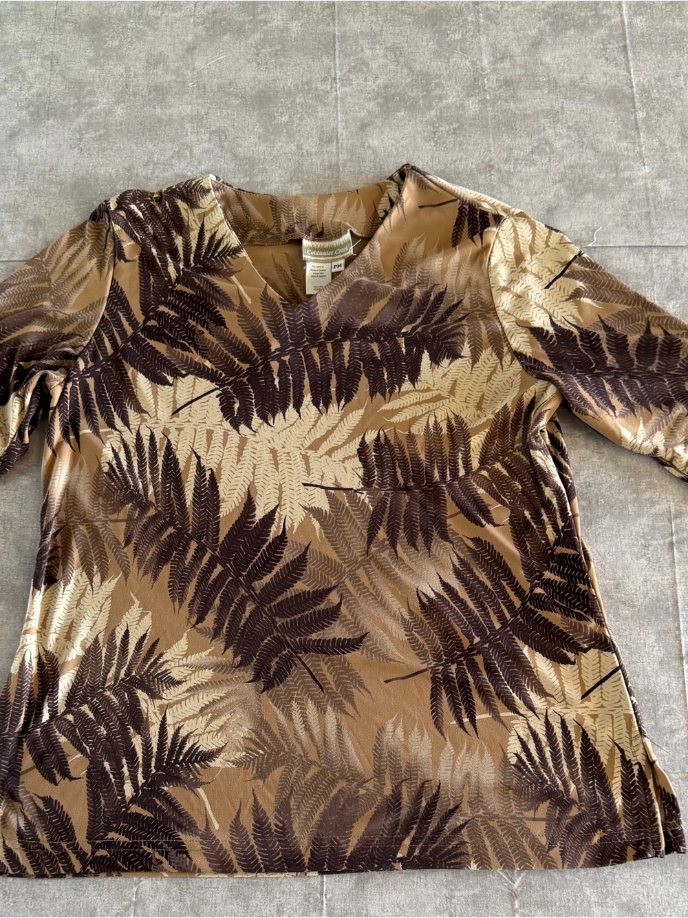 Coldwater Creek Fern-Print V-Neck Tunic in Brown & Cream